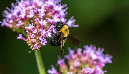 Close-up of bumblebee on purple flower cluster