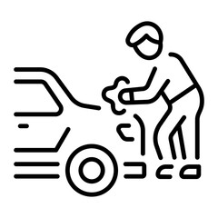 An outline style icon showing cleaning car