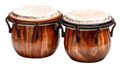 Percussion duo rich wooden texture traditional bongos pair close up studio shot professional music gear transparent background