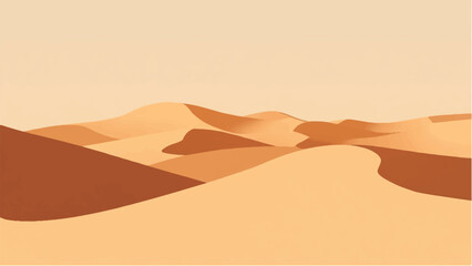 Desert Landscape with Layered Sand Dunes in Warm Tones. Illustration of a Desert Landscape.