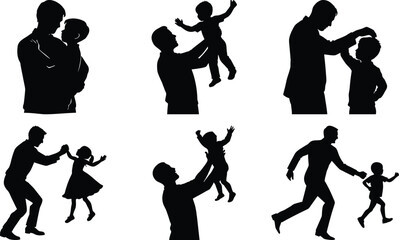 Vector art of silhouette of father and child playing together