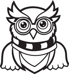 Black and White Cartoon Owl with Scarf bird illustration