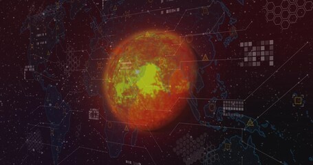 An orange planet in black space is shown - Powered by Adobe