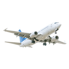 Naklejka premium Modern commercial jet airplane ascending with detailed engines isolated on transparent background