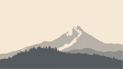 Naklejka premium Minimalist Abstract Mountain Landscape and Snowy Peak. Illustration of a Mountain Landscape.