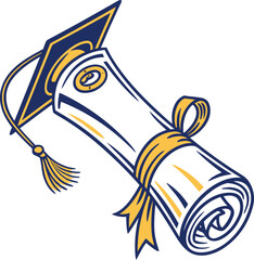 Graduation Cap and Diploma Scroll with Ribbon degree
