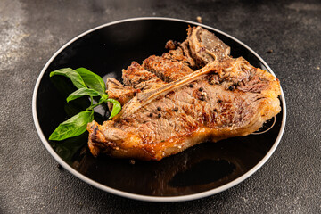 t-bone steak roast cut of meat juicy roast beef tasty snack fresh delicious gourmet food background on the table rustic food top view copy space