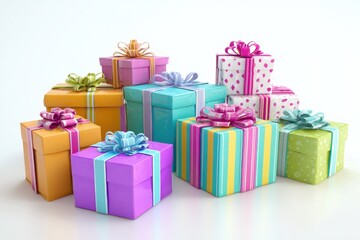 Colorful collection of gift boxes with bows and ribbons for celebrations