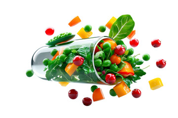 Fresh vegetables spilling from a glass isolated on transparent background