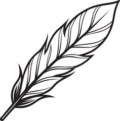 Simple black outline feather on white background quill © FATEMA