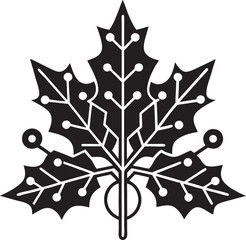 Stylized Maple Leaf with Circuitry and Circles graphic