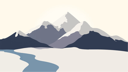 Naklejka premium Minimalist Abstract Mountain Landscape and Snowy Peak. Illustration of a Mountain Landscape.