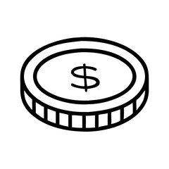 Coin with dollar symbol in simple black line art design