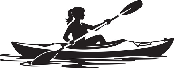 Silhouette of a woman paddling a kayak on water vector