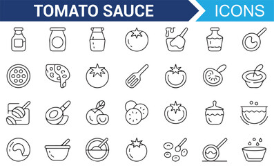 Tomato Sauce and Cooking Icons Set for Meal Preparation and Cooking