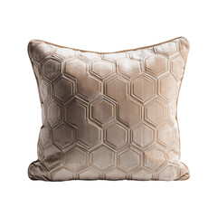 Luxurious beige velvet throw pillow featuring intricate geometric stitching for elegant home decor accent transparent background
