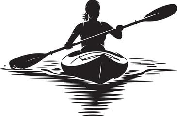 Silhouette of a woman kayaking on water with paddle vector