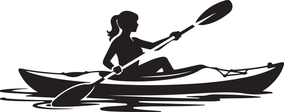 Silhouette of a woman paddling a kayak on water vector - Powered by Adobe