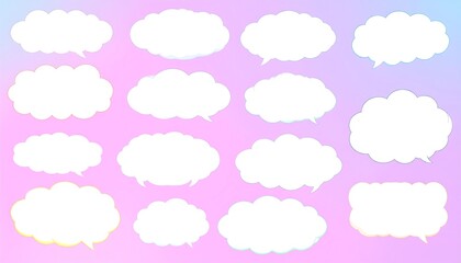 Assortment of white cloud-shaped speech bubbles on pastel pink background