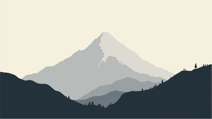 Minimalist Abstract Mountain Landscape and Snowy Peak. Illustration of a Mountain Landscape.