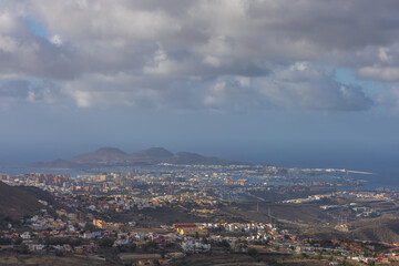 View of the seaside landscape. Pico de Bandama and Caldera on Gran Canaria in Spain