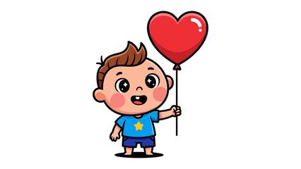 Love in Hand: A charming cartoon baby boy clutching a vibrant heart-shaped balloon, symbolizing love, affection, and childlike innocence, offering a heartwarming message of joy and positivity.