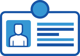 Vector illustration of a blue and white worker id card with barcode and photo placeholder