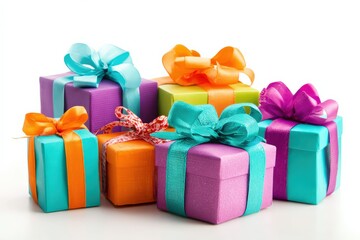 Fototapeta premium Colorful gift boxes with ribbons for celebrations and events