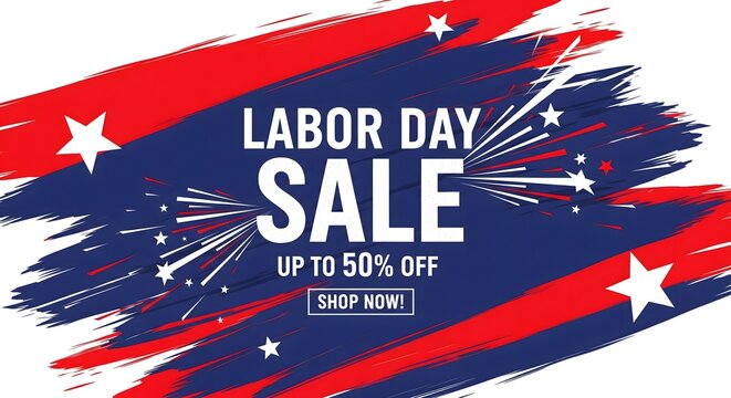 Labor Day sale banner template with abstract brush stroke and stars design