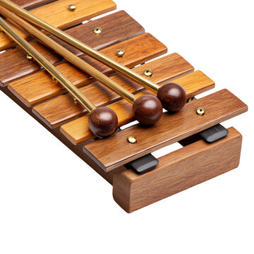 Warm wooden marimba bars and polished mallets capturing the rich tones of percussion music transparent background