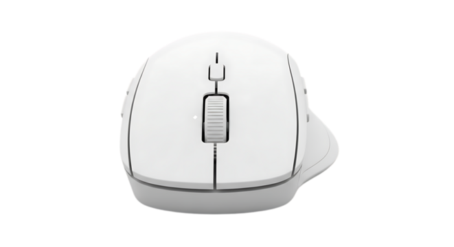 Wireless computer mouse isolated on transparent background, showcasing its ergonomic design and scroll wheel for precise navigation, ideal for office and digital tasks