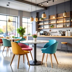 Vibrant cafe interior with colorful chairs (1)