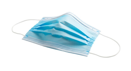 Side view of a blue surgical face mask, isolated on transparent background, providing essential protection against viruses and germs, crucial for medical and health safety