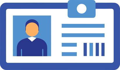 Vector illustration of a blue and white worker id card with barcode and photo