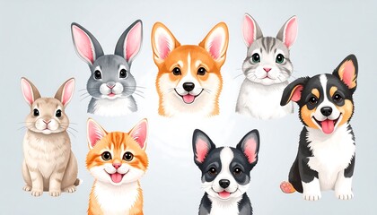 Obraz premium Cute animal faces, digitally rendered