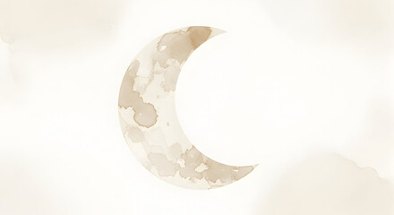 Delicate moon crescent watercolor with textured neutral tones and soft halo &mdash; minimalist celestial illustration for nursery, greeting cards, and dreamy prints