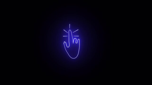 Glowing sign logo vector. Tap blue glowing neon hand  icon.
