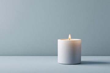 stunning example of photorealistic ultraminimalism featuring clean desktop surface with single candle