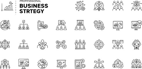 Types of Strategy Line Editable Icon Set. Contain icons related to business and strategic management: Business, Functional, Corporate, Operational, and more. Editable icon set. Vector illustration