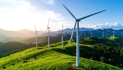 Wind Turbines on Mountain Ridge, Aerial View