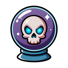 Mystical Skull Floating Inside Glowing Crystal Ball Vector Illustration for Halloween, Gothic, Witchcraft, Occult, Dark Magic Artwork