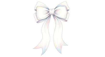 Naklejka premium Delicate pastel ribbon bow watercolor illustration with soft gradient hues, pale pink-blue satin bow for gift wrapping and craft design, elegant decorative bow with flowing tails