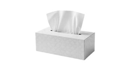A white tissue box with tissues sticking out of the top isolated on transparent background, perfect for cleaning up messes and staying healthy during cold and flu season