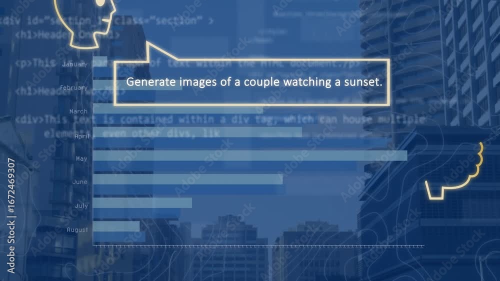 Wall mural animation of ai generated data processing and topography against tall buildings