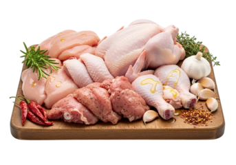 Raw meats on chopping board, Buffalo wing Chicken meat Roast chicken Fillet, meat, food, recipe white isolated background