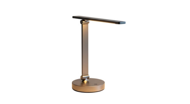 Modern bronze led desk lamp isolated on transparent background, perfect for adding a touch of elegance and functionality to your workspace or home office with its adjustable design
