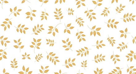 Seamless pattern of delicate golden leaves scattered across a clean white background, evoking a sense of autumn and natural beauty, isolated on white background