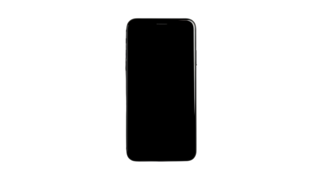 Modern smartphone with blank screen isolated on transparent background, perfect for showcasing apps, designs, or mobile technology concepts in a clean and minimalist style