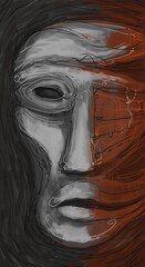 Abstract face painting for printing. Picture for modern interiors. The picture is painted by hand on a tablet. © neurostructure