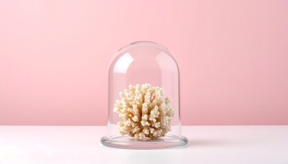 White Coral Under Glass Dome, Pink Background